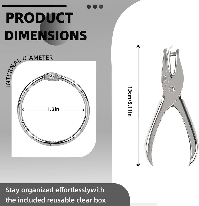 NEEWAY 50pcs Loose Leaf Binder Rings 1 1/5 Inch, Book Rings with Single Hole Puncher, Metal Ring for Index Cards, Metal Paper Ring - Image 2
